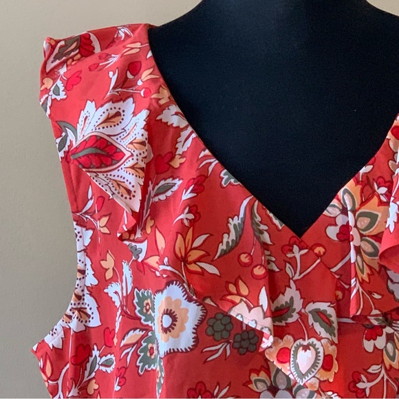 LOFT Floral Sleeveless Blouse Ruffle Size XL - Picture 6 of 12
